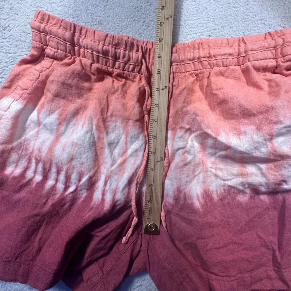 Old Navy Linen‎ Blend Shorts Tie Dye Drawstring Summer Women's L Peach Burgundy